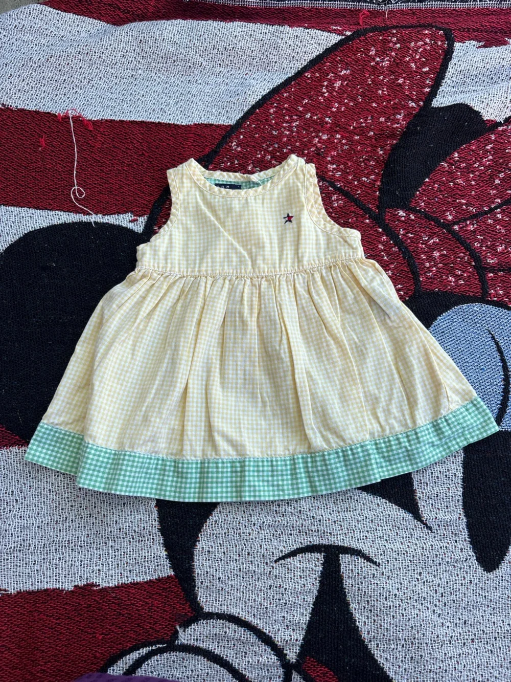 VINTAGE TOMMY HILFIGER YELLOW GREEN GINGHAM BABY DRESS SIZE 3/6 MONTHS